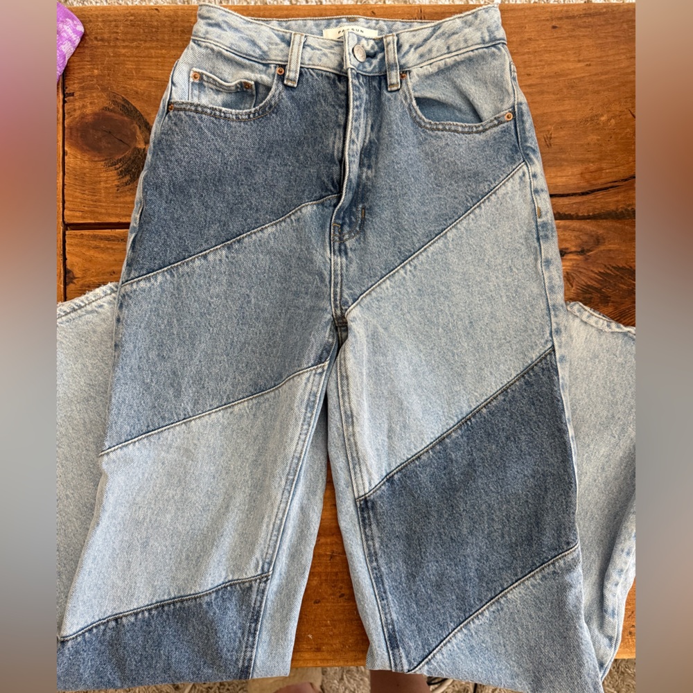 Chic Patchwork Denim Straight Leg Jeans